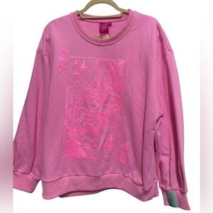 Queen of Sparkles Hot Pink Logo Card Sweatshirt Small NWT